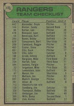 1979 Topps #499 Texas Rangers / Pat Corrales Back
