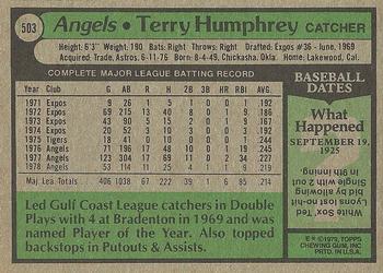 1979 Topps #503 Terry Humphrey Back