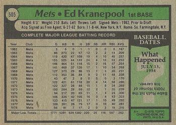 1979 Topps #505 Ed Kranepool Back