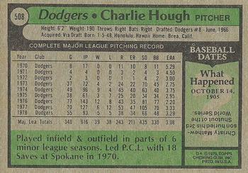 1979 Topps #508 Charlie Hough Back