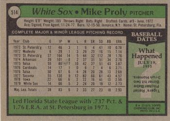 1979 Topps #514 Mike Proly Back