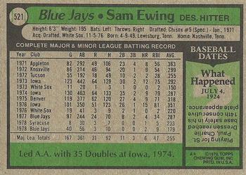 1979 Topps #521 Sam Ewing Back