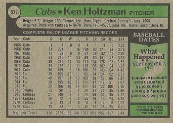 1979 Topps #522 Ken Holtzman Back