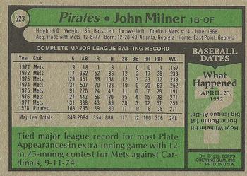1979 Topps #523 John Milner Back