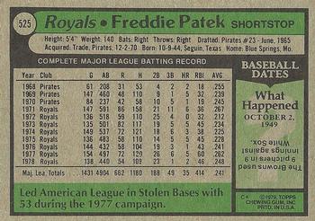 1979 Topps #525 Freddie Patek Back