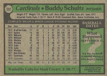 1979 Topps #532 Buddy Schultz Back