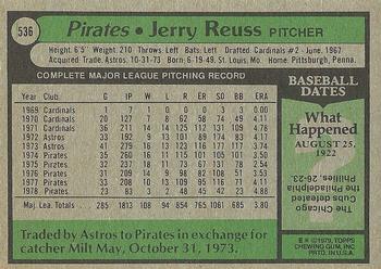 1979 Topps #536 Jerry Reuss Back