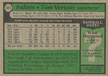 1979 Topps #537 Tom Veryzer Back
