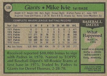 1979 Topps #538 Mike Ivie Back