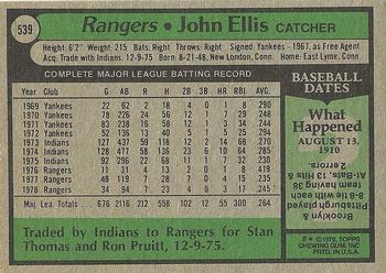 1979 Topps #539 John Ellis Back