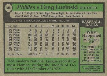 1979 Topps #540 Greg Luzinski Back