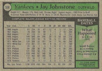1979 Topps #558 Jay Johnstone Back