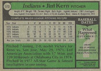 1979 Topps #573 Jim Kern Back