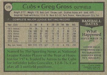 1979 Topps #579 Greg Gross Back