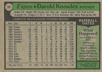 1979 Topps #581 Darold Knowles Back