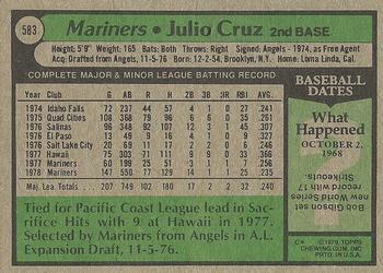 1979 Topps #583 Julio Cruz Back