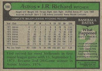 1979 Topps #590 J.R. Richard Back