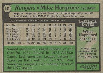 1979 Topps #591 Mike Hargrove Back