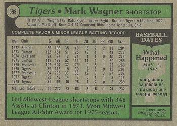 1979 Topps #598 Mark Wagner Back