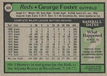 1979 Topps #600 George Foster Back