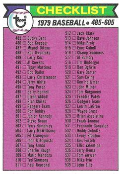 1979 Topps #602 Checklist: 485-605 Front