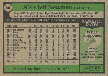 1979 Topps #604 Jeff Newman Back