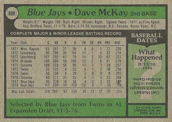 1979 Topps #608 Dave McKay Back