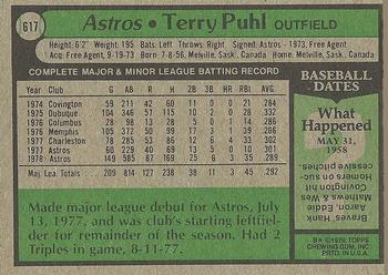 1979 Topps #617 Terry Puhl Back