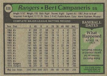 1979 Topps #620 Bert Campaneris Back