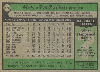 1979 Topps #621 Pat Zachry Back