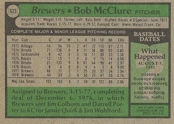 1979 Topps #623 Bob McClure Back