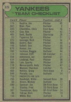1979 Topps #626 New York Yankees / Bob Lemon Back