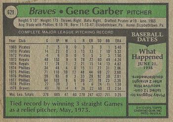 1979 Topps #629 Gene Garber Back