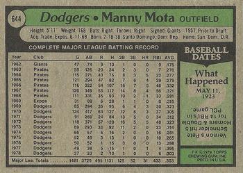 1979 Topps #644 Manny Mota Back