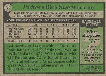 1979 Topps #646 Rick Sweet Back