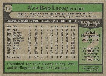 1979 Topps #647 Bob Lacey Back