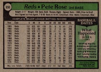 1979 Topps #650 Pete Rose Back