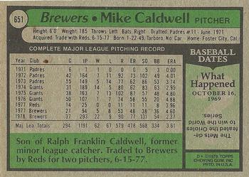 1979 Topps #651 Mike Caldwell Back