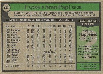 1979 Topps #652 Stan Papi Back