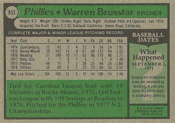 1979 Topps #653 Warren Brusstar Back
