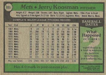 1979 Topps #655 Jerry Koosman Back