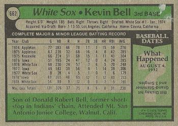 1979 Topps #662 Kevin Bell Back