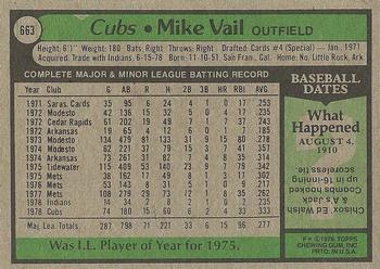 1979 Topps #663 Mike Vail Back