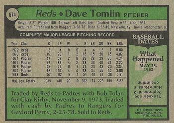 1979 Topps #674 Dave Tomlin Back