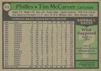 1979 Topps #675 Tim McCarver Back