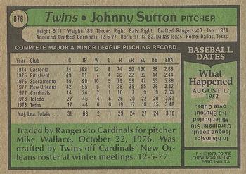 1979 Topps #676 Johnny Sutton Back