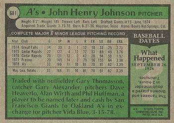 1979 Topps #681 John Henry Johnson Back