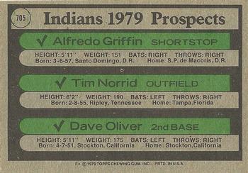 1979 Topps #705 Indians 1979 Prospects (Alfredo Griffin / Tim Norrid / Dave Oliver) Back