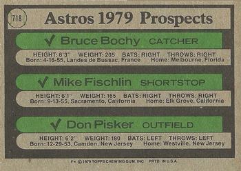 1979 Topps #718 Astros 1979 Prospects (Bruce Bochy / Mike Fischlin / Don Pisker) Back
