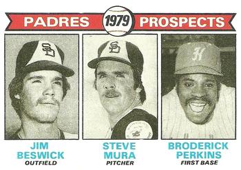 1979 Topps #725 Padres 1979 Prospects (Jim Beswick / Steve Mura / Broderick Perkins) Front